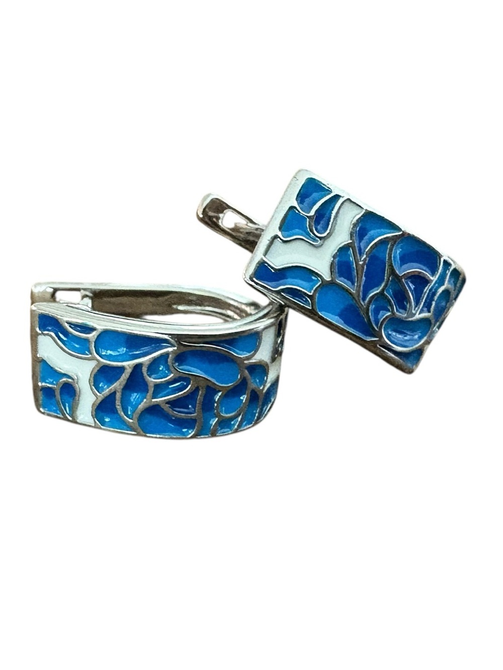 Blue Floral Enamel Hoop Earrings